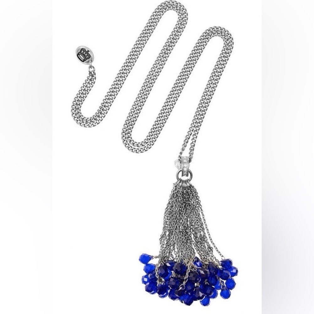 Juicy Couture Briolette Tassel Necklace 31” Silver Blue New